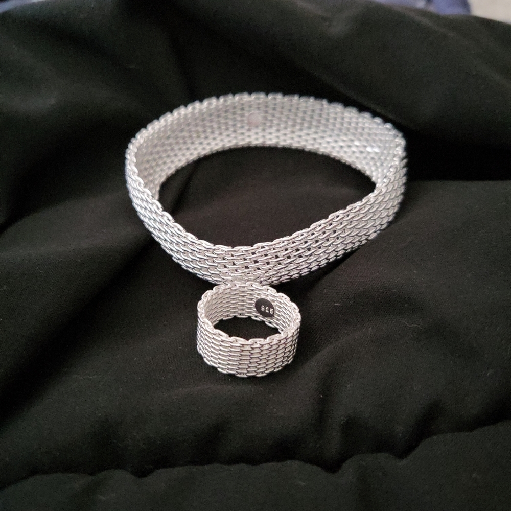 925 silver mesh bracelet and ring set